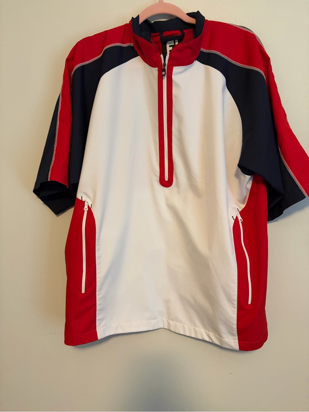 FootJoy Red White Navy Short-Sleeve Half-Zip windbreaker